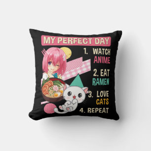 Ramen Cat Kawaii Anime Japanese Food Girls Officia Throw Pillow