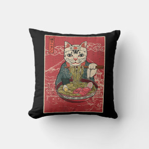 Ramen Cat Kawaii Anime Japanese Food Girls Officia Throw Pillow