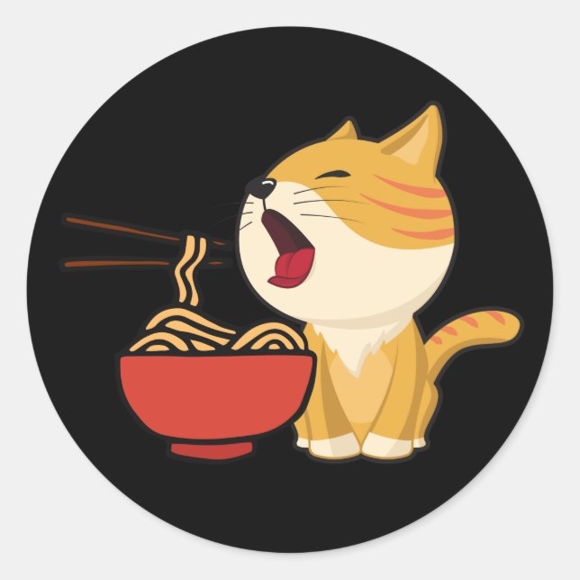 Ramen Cat, Ramen Noodles, Japanese Ramen Cat Classic Round Sticker (Front)