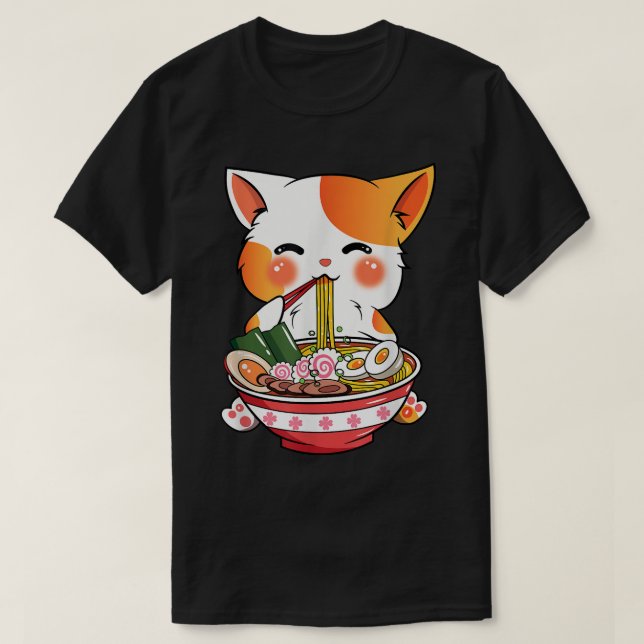 Ramen Cat Shirt Women Anime Japanese Noodles Kawai (Design Front)