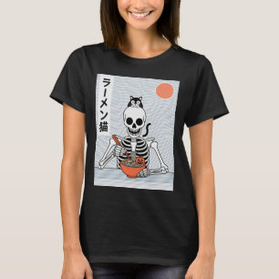 Ramen Cat Skeleton Halloween Japanese Noodles Funn T-Shirt