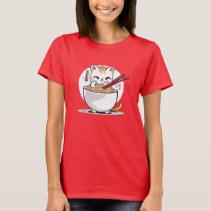 Ramen Chat Manger des nouilles Design T-shirt