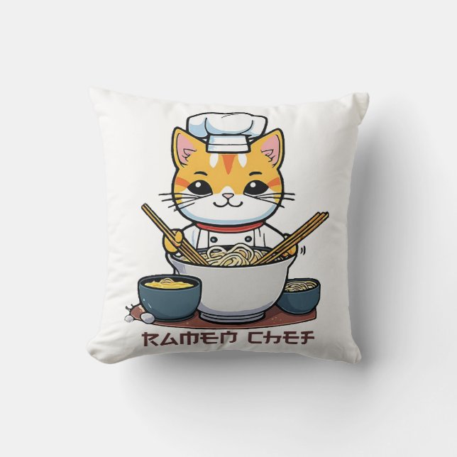 Ramen Chef Throw Pillow (Front)