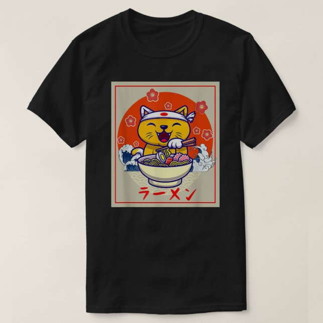 Ramen Cute Cat Kawaii Anime Japanese Food Neko Tee (Design Front)