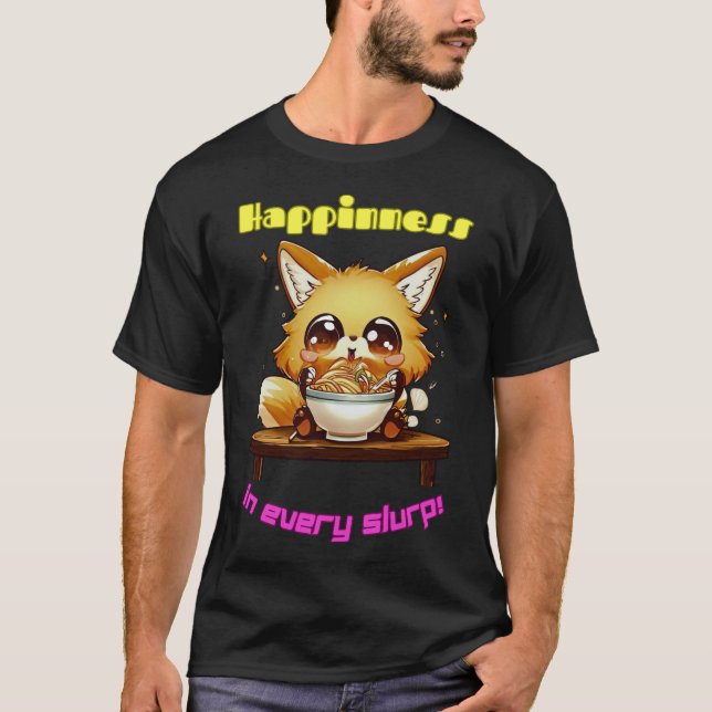 Ramen Fox Cute Kawaii Japanese Anime Noodles Gift T-Shirt (Front)