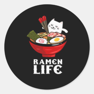 Ramen Life Cat Eat on Unisex Poly Cotton Classic Round Sticker
