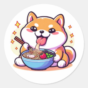 Ramen-Loving Cat – Cute Japanese Food Art Classic Round Sticker