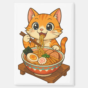Ramen-Loving Cat – Kawaii Illustration Magnet