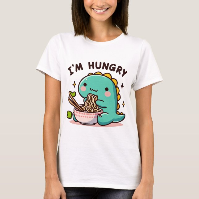 Ramen-Loving Dino: A Hungry Heart T-Shirt (Front)