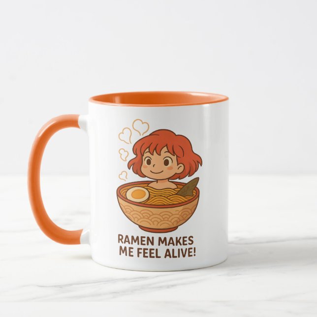 Ramen Makes Me Feel Alive Funny Noodle Lover Mug (Left)