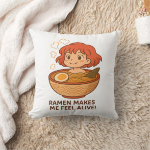 Ramen Makes Me Feel Alive Funny Noodle Lover Throw Pillow