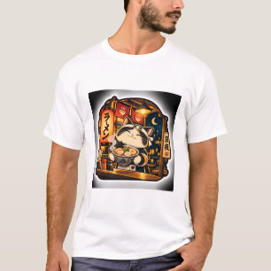 Ramen Night Cat T-Shirt Japanese Retro Noodle Ar