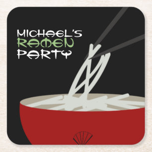 Ramen Noodles Asian Bowl Party Square Paper Coaster