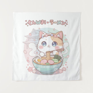 Ramen Nudeln Katze Japan Y2K Kawaii Retro Katzen Tapestry
