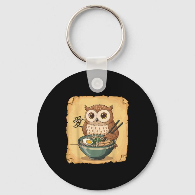 Ramen Owl Noodle Kawaii Lover Japanese Funny Graph Keychain (Front)