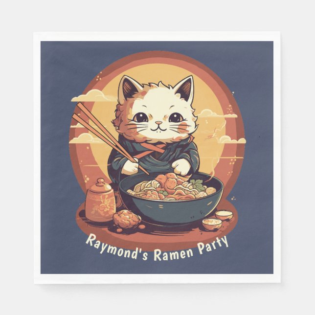 Ramen Party Boy's Birthday with Anime Cat Napkin (Front)