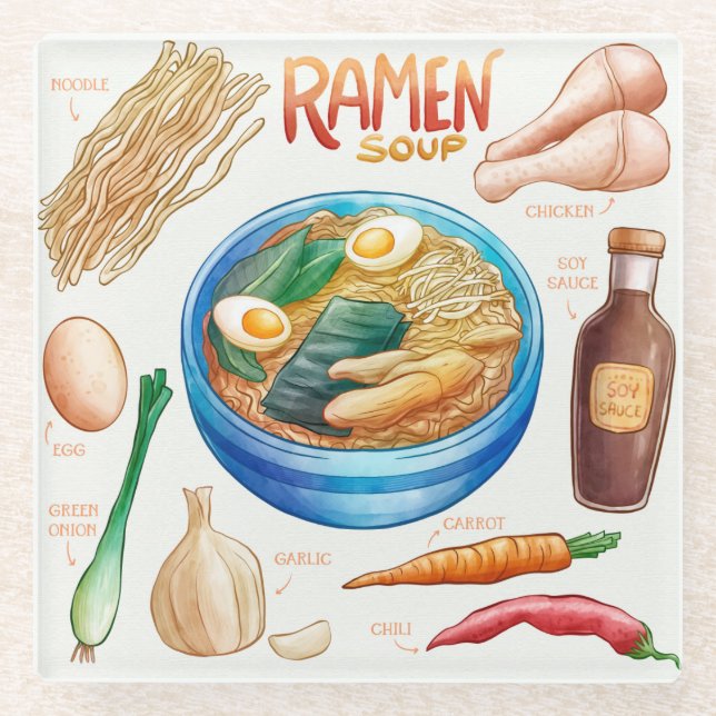 Ramen Recipe Glass Coaster (Front)