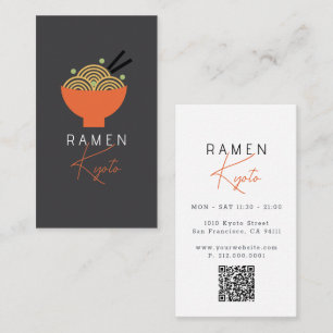 Ramen Restaurant Gray QR Code Business Card