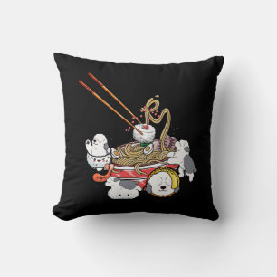 Ramen Sushi Old English Sheepdog Dog Japanese Food Throw Pillow