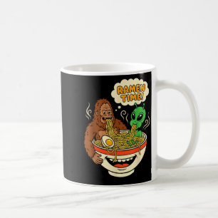 Ramen time funny bigfoot and alien slurping coffee mug