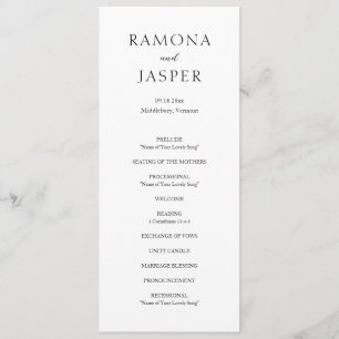 Ramona Black and White Minimal Elegant Wedding Program
