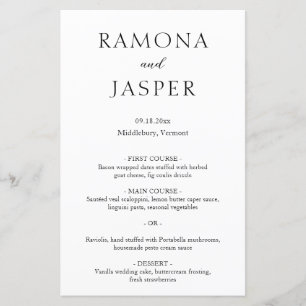 Ramona Black White Minimal Elegant Wedding Menu