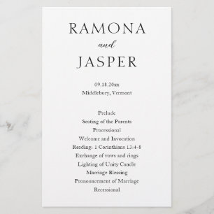 Ramona Black White Minimal Elegant Wedding Program