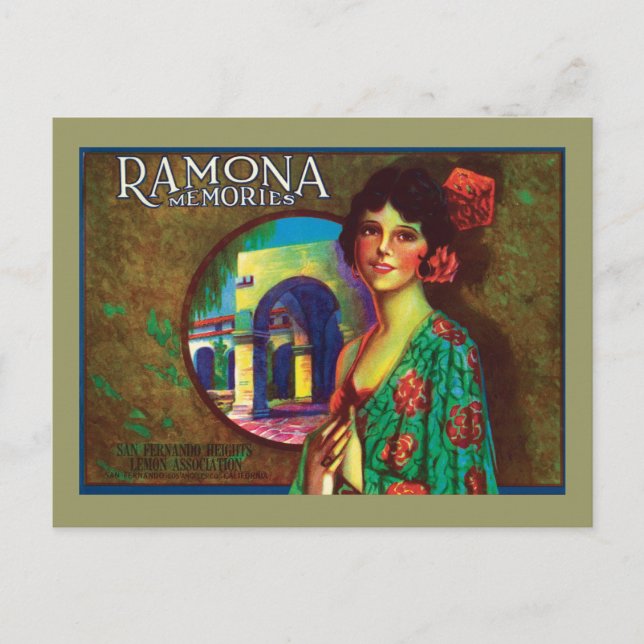 Ramona Memories Vintage Label Postcard (Front)