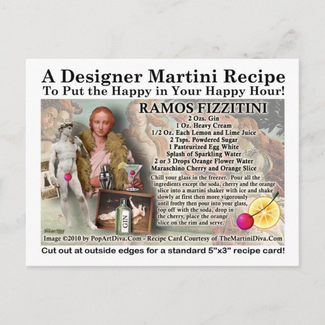 Ramos Fizz Martini Recipe Postcard (Front)
