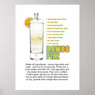 Ramos Gin Fizz Cocktail Recipe Art 18"x24" Posters