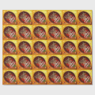 Rampant Rudolph glossy wrapping paper golds