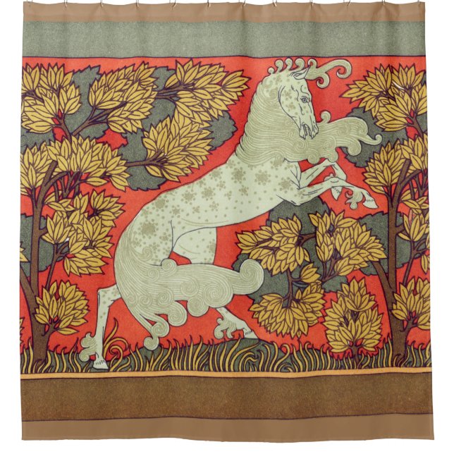 RAMPANT WHITE HORSE,TREES IN WOODLAND Art Nouveau  (Front)