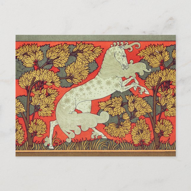 RAMPANT WHITE HORSE,TREES IN WOODLAND Parchment Postcard (Front)