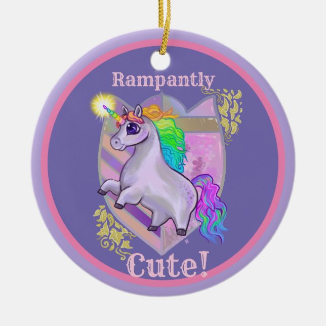Rampantly Cute Unicorn Ceramic Ornament (Front)