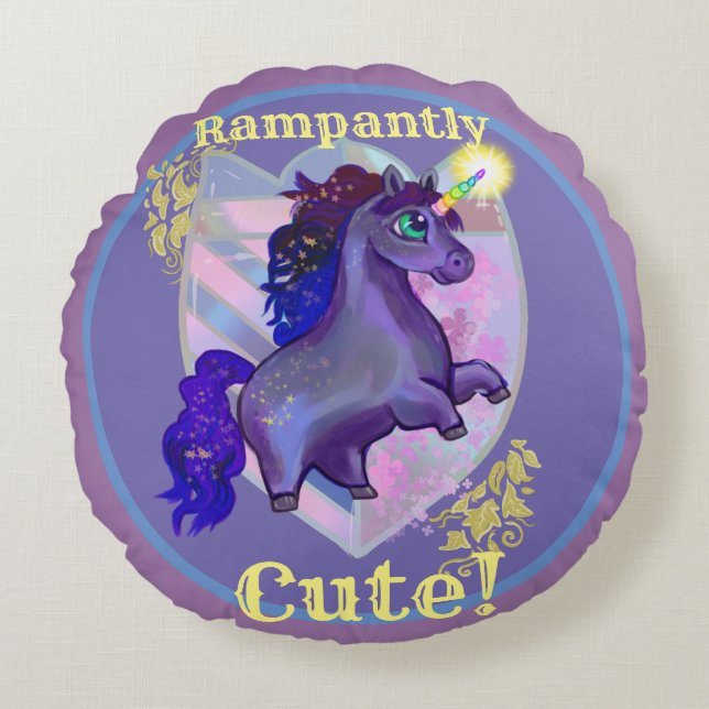 Rampantly Cute Unicorn Round Pillow (Front)