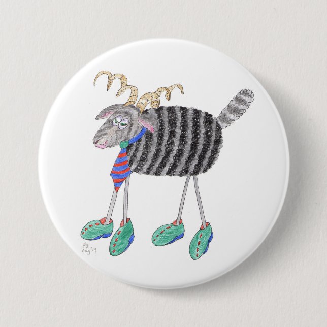 Ram's Head / Posh Sheep 3 Inch Round Button (Front)