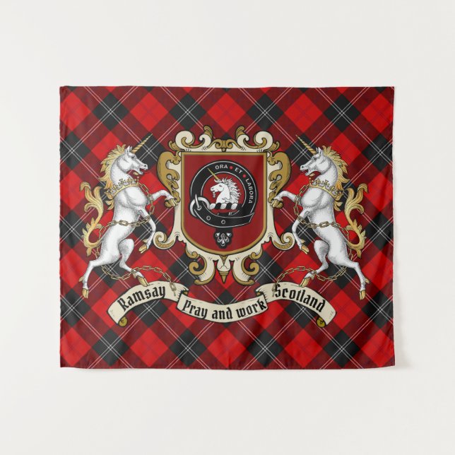 Ramsay Clan Badge & Unicorns w/Tartan  Tapestry (Front (Horizontal))
