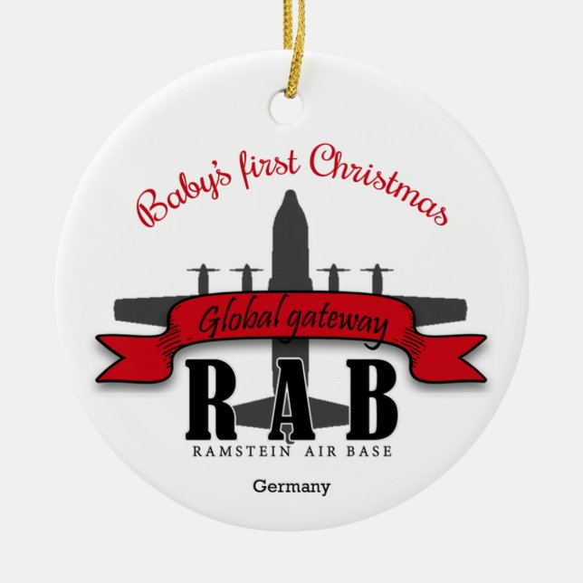 Ramstein Air Base Baby's First Christmas Ceramic O Ceramic Ornament (Front)