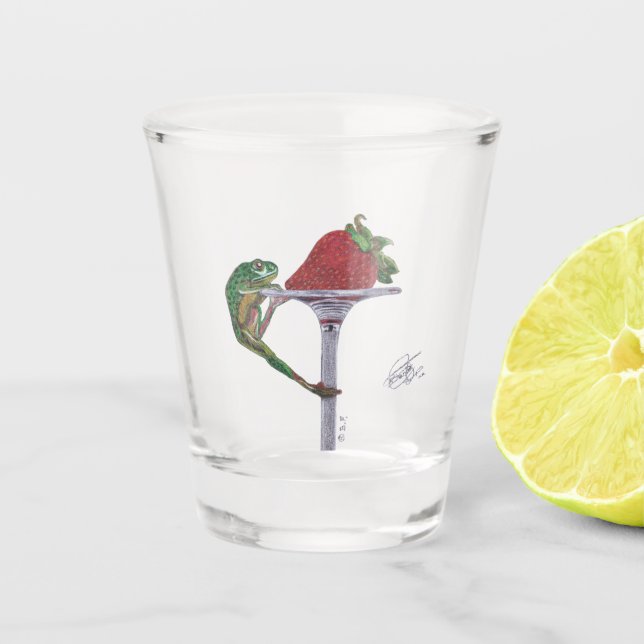 RANA ATRAPANDO UN FRESÓN SHOT GLASS (Front)
