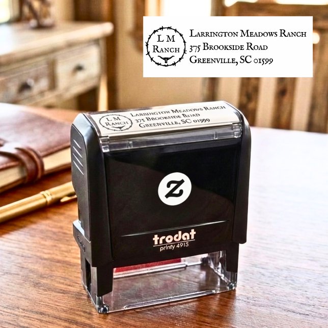 Ranch Business Customizable Western Bull Head Logo Self-inking Stamp (Creator Uploaded)