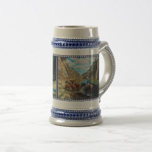 Ranch horse, Hereford, black Angus cattle, river Beer Stein