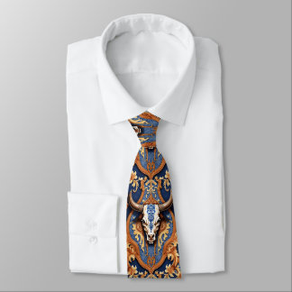 Ranch Style Cow Skull Western Tooled Leather Tie