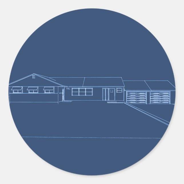 Ranch Style House: Blue Print Classic Round Sticker (Front)