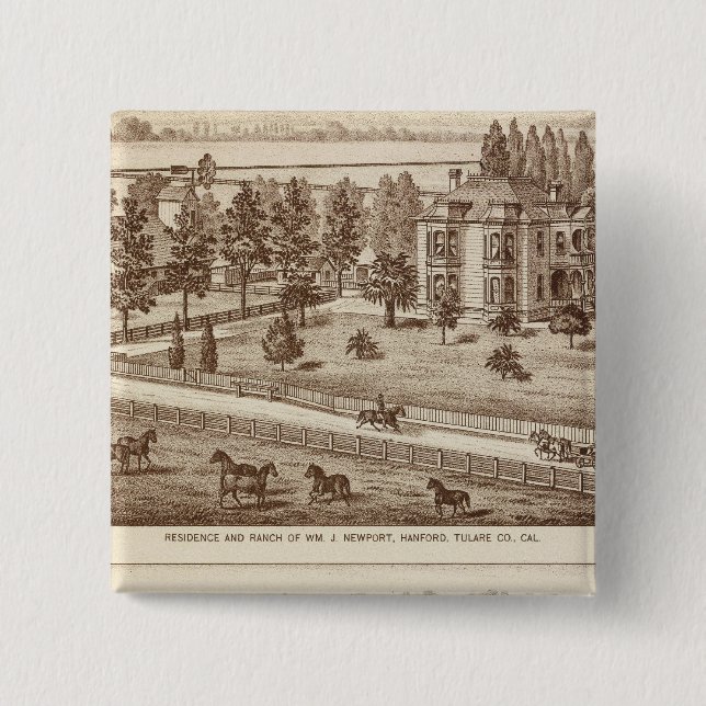 Ranches, Hanford, Cal 2 Inch Square Button (Front)