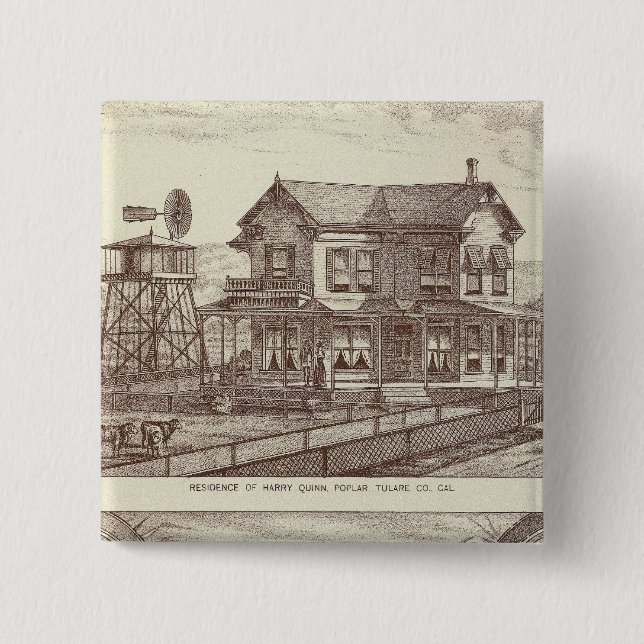 Ranches, Poplar, Cal 2 Inch Square Button (Front)