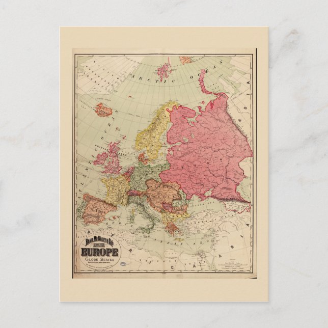 Rand McNally Map of Europe (1894) Postcard (Front)