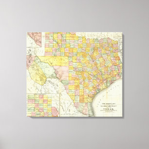 Rand McNally Railroad And County Map Of Texas Canvas Print