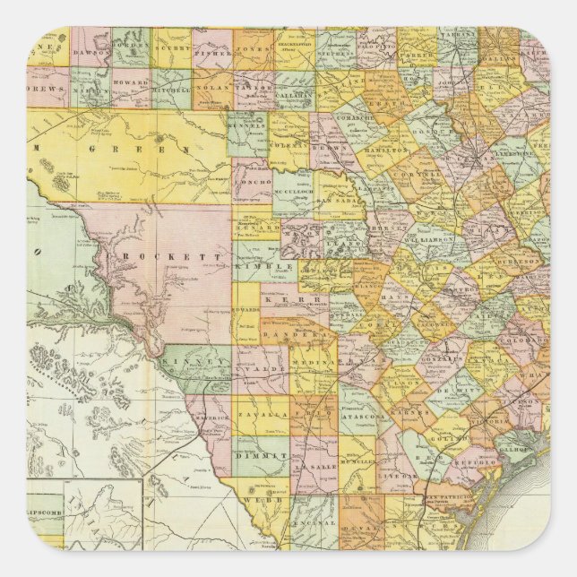 Rand McNally Railroad And County Map Of Texas Square Sticker (Front)