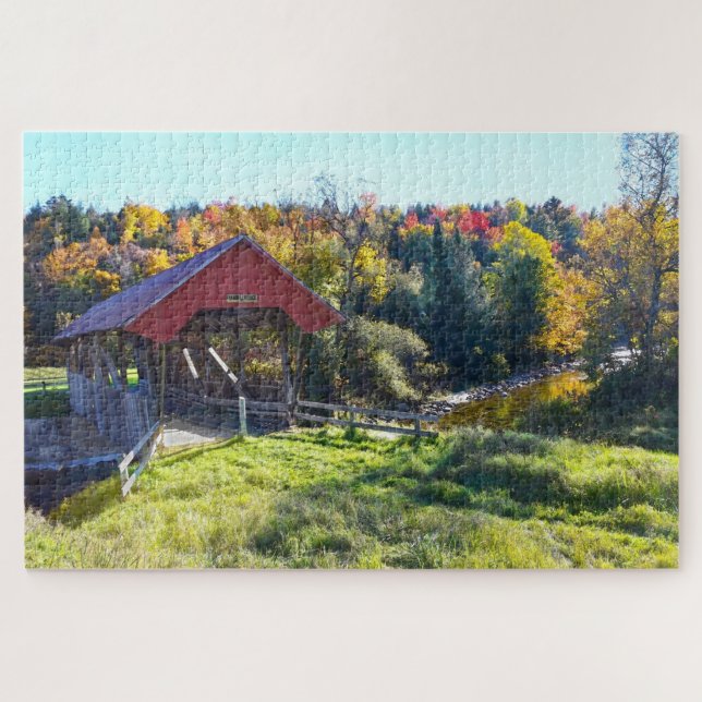 Randall Covered Bridge in Autumn, Vermont Jigsaw Puzzle (Horizontal)