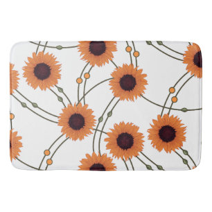 Random Art Nouveau Sunflowers Retro Floral Orange Bath Mat